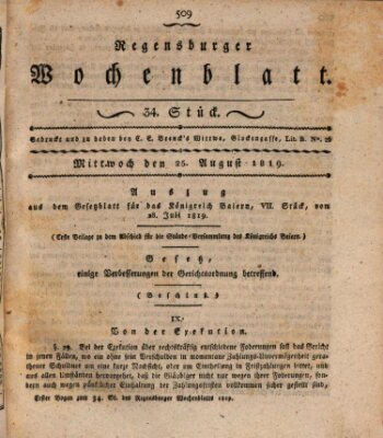 Regensburger Wochenblatt Mittwoch 25. August 1819