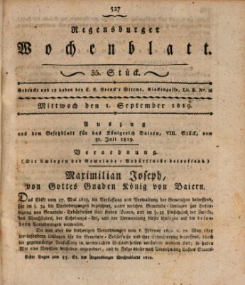 Regensburger Wochenblatt Mittwoch 1. September 1819