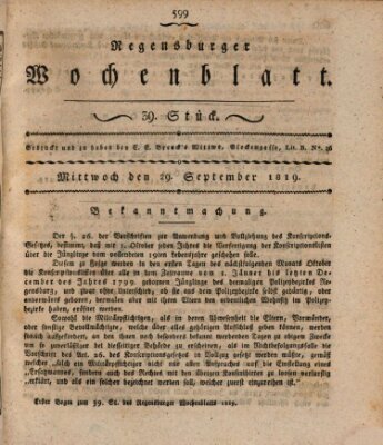 Regensburger Wochenblatt Mittwoch 29. September 1819