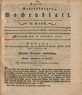 Regensburger Wochenblatt Mittwoch 20. Oktober 1819