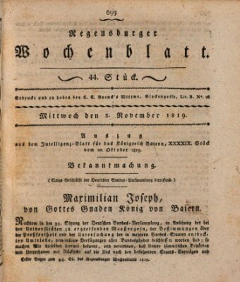 Regensburger Wochenblatt Mittwoch 3. November 1819