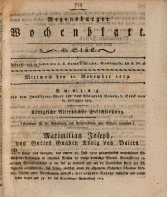 Regensburger Wochenblatt Mittwoch 10. November 1819