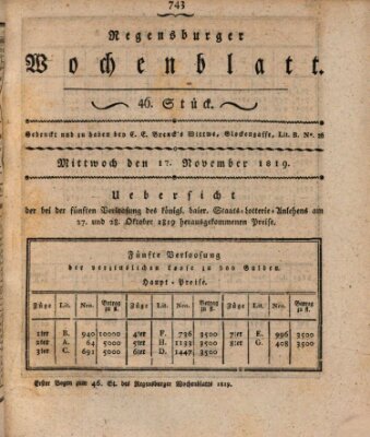 Regensburger Wochenblatt Mittwoch 17. November 1819