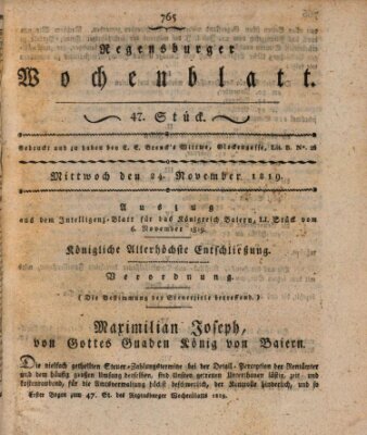 Regensburger Wochenblatt Mittwoch 24. November 1819