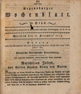 Regensburger Wochenblatt Mittwoch 15. Dezember 1819