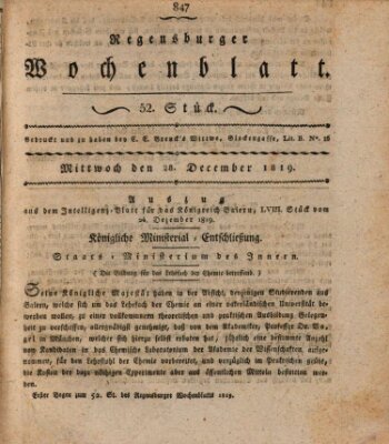 Regensburger Wochenblatt Dienstag 28. Dezember 1819