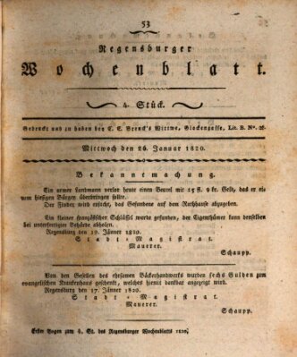 Regensburger Wochenblatt Mittwoch 26. Januar 1820