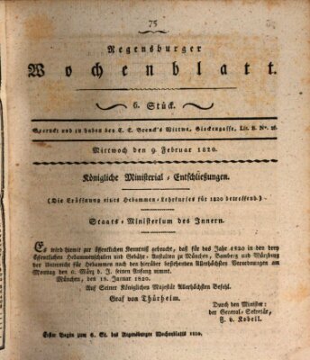 Regensburger Wochenblatt Mittwoch 9. Februar 1820