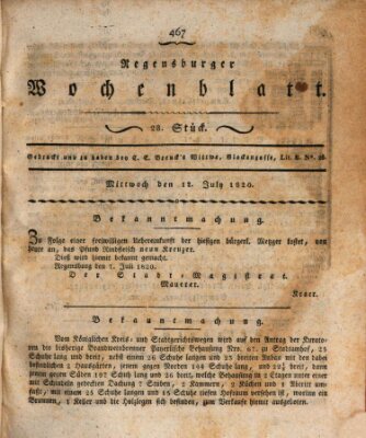 Regensburger Wochenblatt Mittwoch 12. Juli 1820