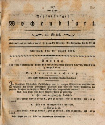 Regensburger Wochenblatt Mittwoch 16. August 1820