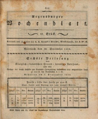 Regensburger Wochenblatt Mittwoch 20. September 1820