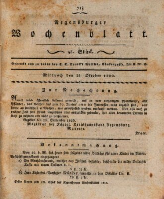 Regensburger Wochenblatt Mittwoch 25. Oktober 1820