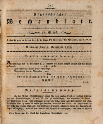 Regensburger Wochenblatt Mittwoch 8. November 1820