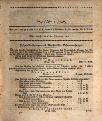 Regensburger Wochenblatt Mittwoch 3. Januar 1821