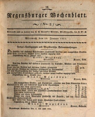 Regensburger Wochenblatt Mittwoch 10. Januar 1821