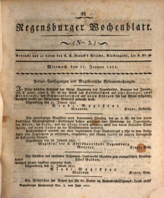 Regensburger Wochenblatt Mittwoch 17. Januar 1821