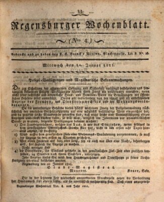 Regensburger Wochenblatt Mittwoch 24. Januar 1821