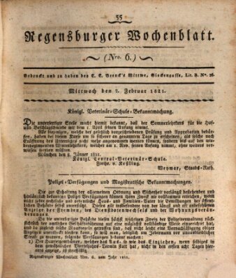 Regensburger Wochenblatt Mittwoch 7. Februar 1821