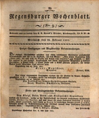 Regensburger Wochenblatt Mittwoch 28. Februar 1821