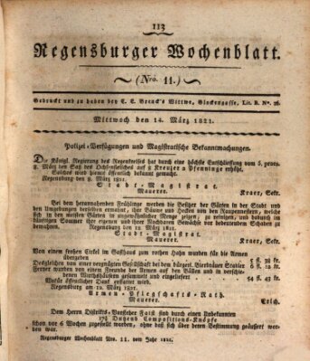 Regensburger Wochenblatt Mittwoch 14. März 1821