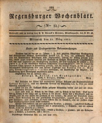 Regensburger Wochenblatt Mittwoch 21. März 1821