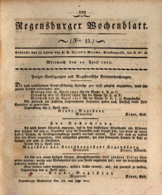 Regensburger Wochenblatt Mittwoch 11. April 1821