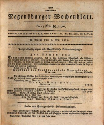 Regensburger Wochenblatt Mittwoch 9. Mai 1821