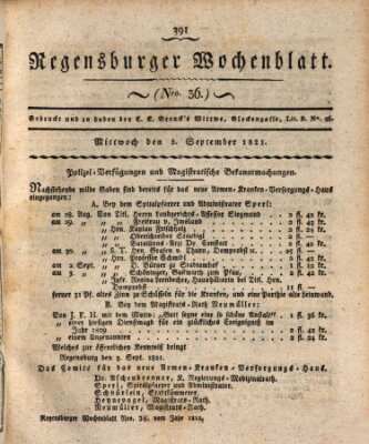 Regensburger Wochenblatt Mittwoch 5. September 1821