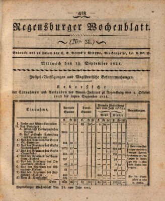 Regensburger Wochenblatt Mittwoch 19. September 1821