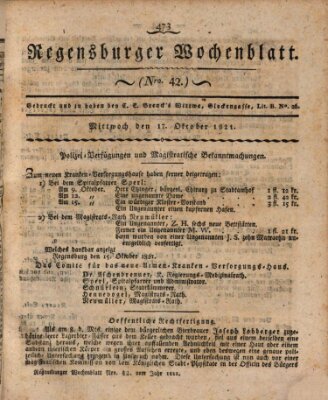 Regensburger Wochenblatt Mittwoch 17. Oktober 1821