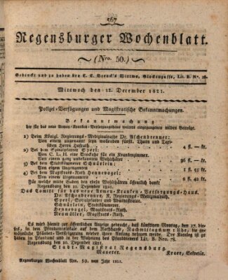 Regensburger Wochenblatt Mittwoch 12. Dezember 1821