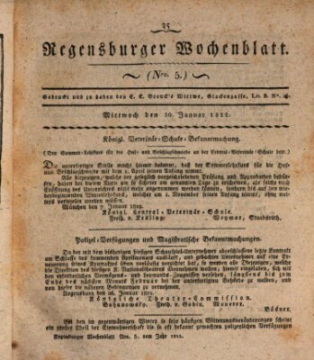 Regensburger Wochenblatt Mittwoch 30. Januar 1822