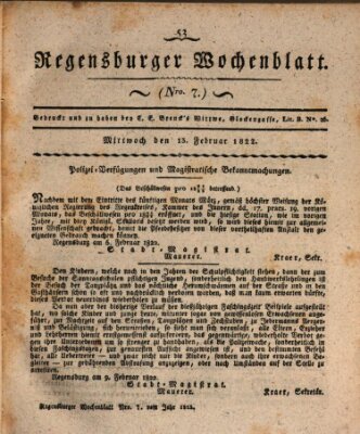 Regensburger Wochenblatt Mittwoch 13. Februar 1822