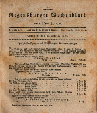 Regensburger Wochenblatt Mittwoch 20. Februar 1822