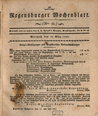 Regensburger Wochenblatt Mittwoch 13. März 1822