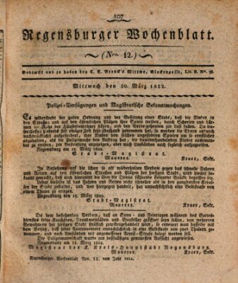 Regensburger Wochenblatt Mittwoch 20. März 1822