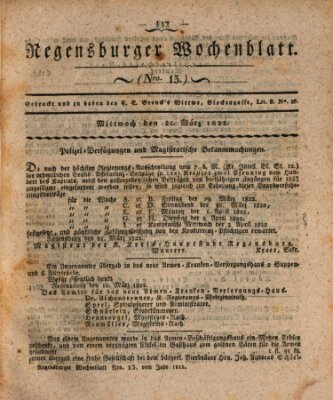 Regensburger Wochenblatt Mittwoch 27. März 1822