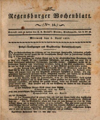 Regensburger Wochenblatt Mittwoch 3. April 1822