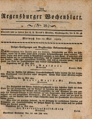 Regensburger Wochenblatt Mittwoch 15. Mai 1822