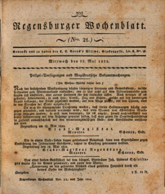 Regensburger Wochenblatt Mittwoch 22. Mai 1822