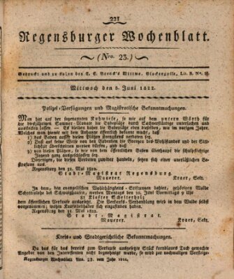 Regensburger Wochenblatt Mittwoch 5. Juni 1822