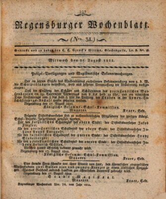 Regensburger Wochenblatt Mittwoch 21. August 1822