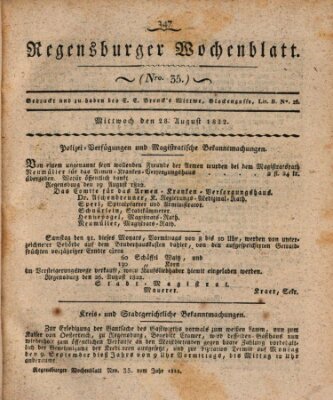 Regensburger Wochenblatt Mittwoch 28. August 1822