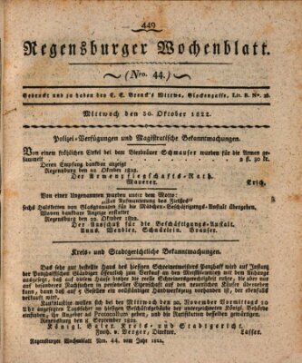 Regensburger Wochenblatt Mittwoch 30. Oktober 1822