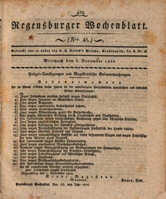 Regensburger Wochenblatt Mittwoch 6. November 1822