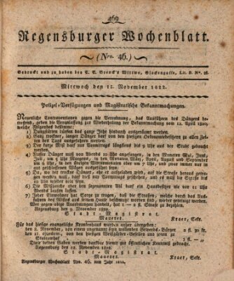 Regensburger Wochenblatt Mittwoch 13. November 1822