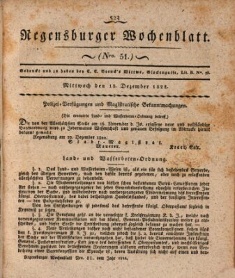 Regensburger Wochenblatt Mittwoch 18. Dezember 1822