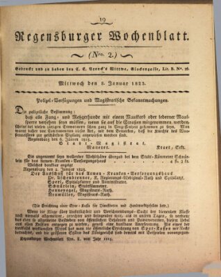 Regensburger Wochenblatt Mittwoch 8. Januar 1823