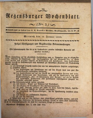 Regensburger Wochenblatt Mittwoch 15. Januar 1823