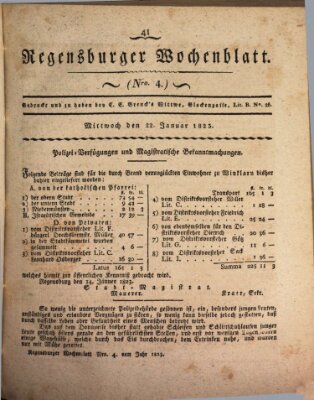 Regensburger Wochenblatt Mittwoch 22. Januar 1823
